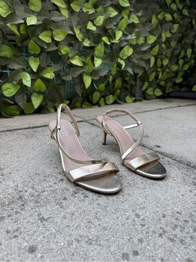 Metallic Gold Strappy Slingback Heels - Women's Dress Sandals